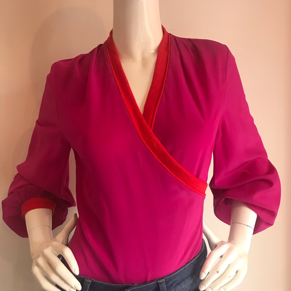 Silk Long Sleeve Faux Wrap Bodysuit